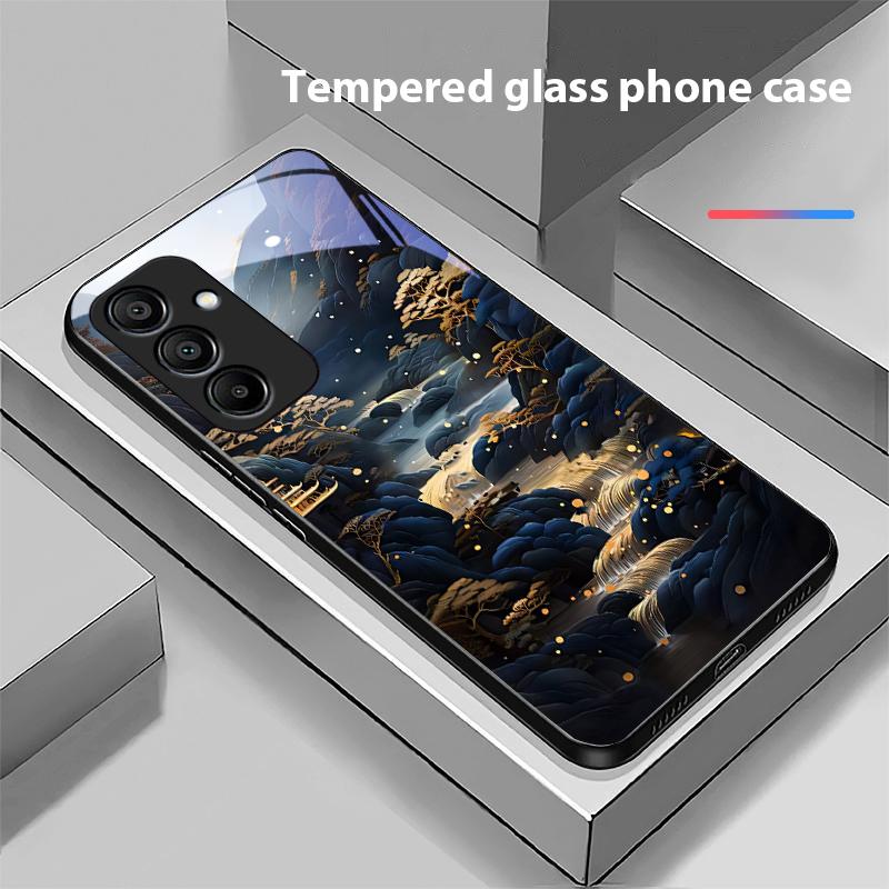 Jubao Beckenwasser für Samsung Galaxy A15 5G 54 4G 51 50 24 35 90 71 12 51 53 52S 80 22 34 Schwarz Gehärtetes Glas Handyhülle