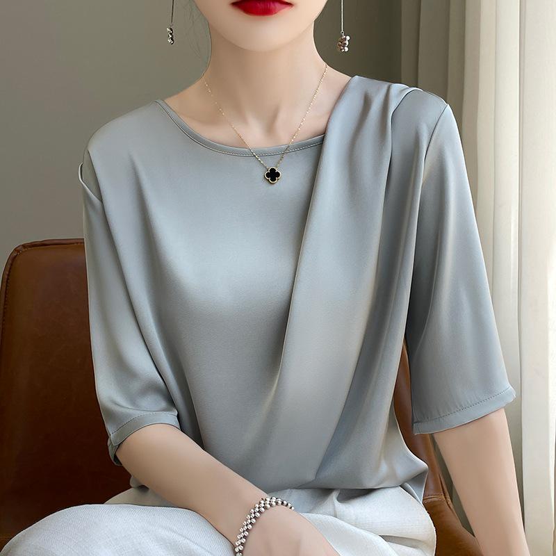 Women's Short Sleeve Satin Top - High-End Summer T-Shirt