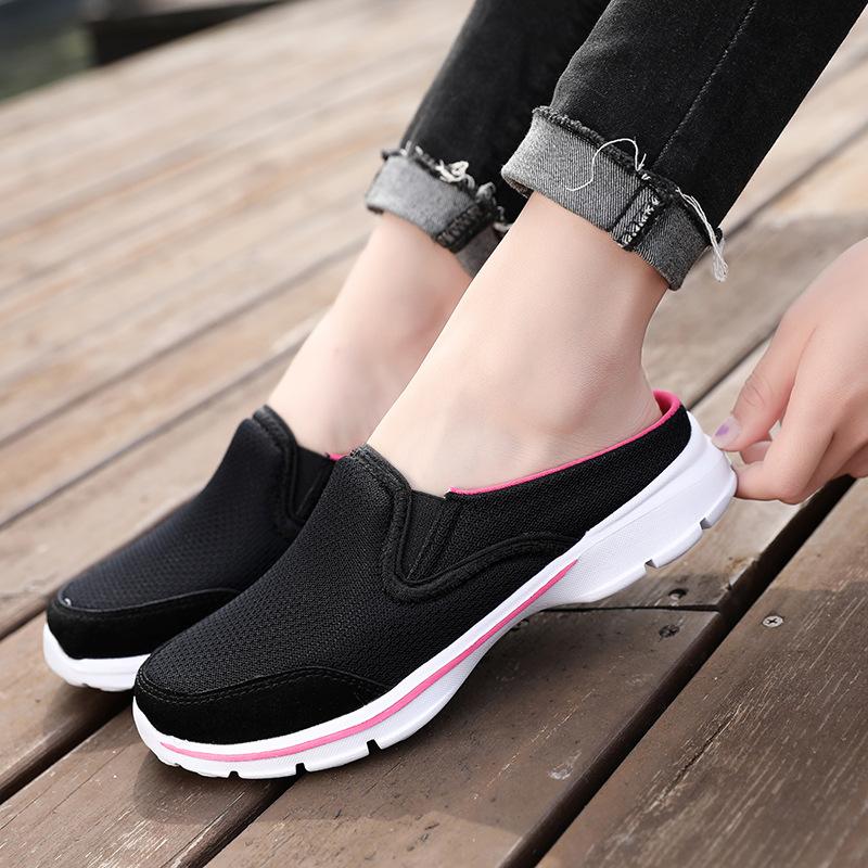 New casual shoes women's shoes half-support single shoes women's flat bottom one-pedal mesh breathable sandals without heel