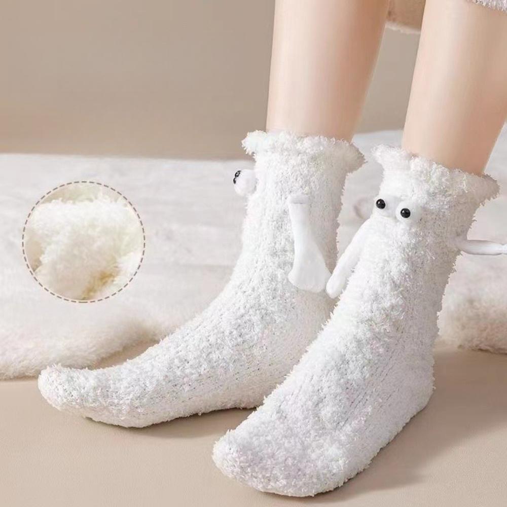 Coral Velvet Magnetic Socks with Hands Thick Plush Winter Warm Cute Comfortable Sleeping Socks Fashion Floor Socks for Women Man