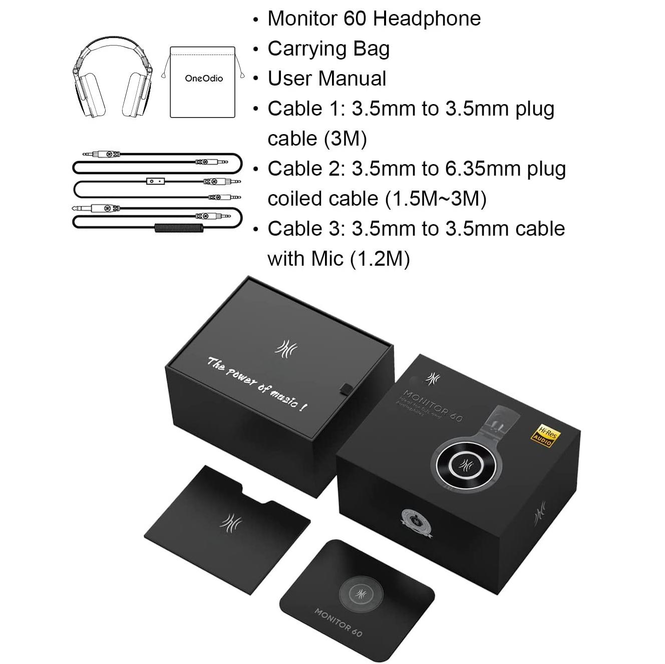 

Monitor 60 Профессиональные студийные наушники, проводные наушники для записи звука высокого разрешения, мягкие удобные амбушюры, 6,35 мм (1/4 ) адаптер 22*18*1.5cm чёрный