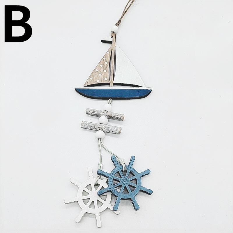 Marine Style Wooden Pendant Ocean Wind Crafts Small Fish Boat Wall Hanging Decoration Pendant Home Decor