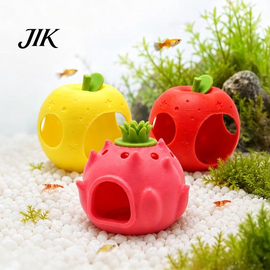 Crystal Shrimp Shelter for Breeding Fruit Aquarium Hide Cave, Apple Pitaya Fish Tank Hideout, 3D Vivid Shaped Decor Printed Decorative Betta And Cave