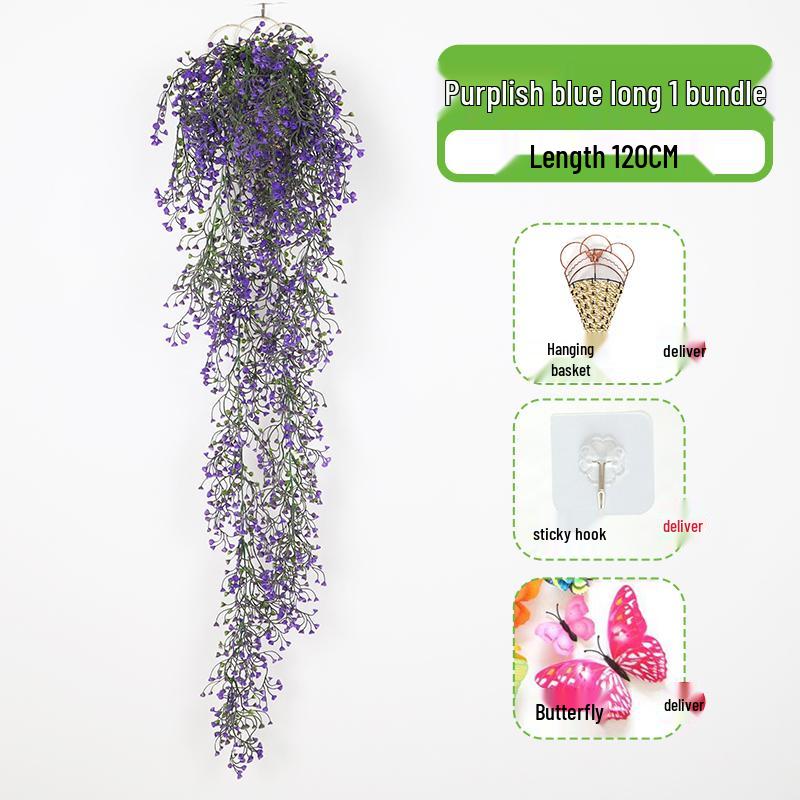 Wall-Mounted Artificial Hanging Vines with Spider Plant in Basket for Living Room Decor
