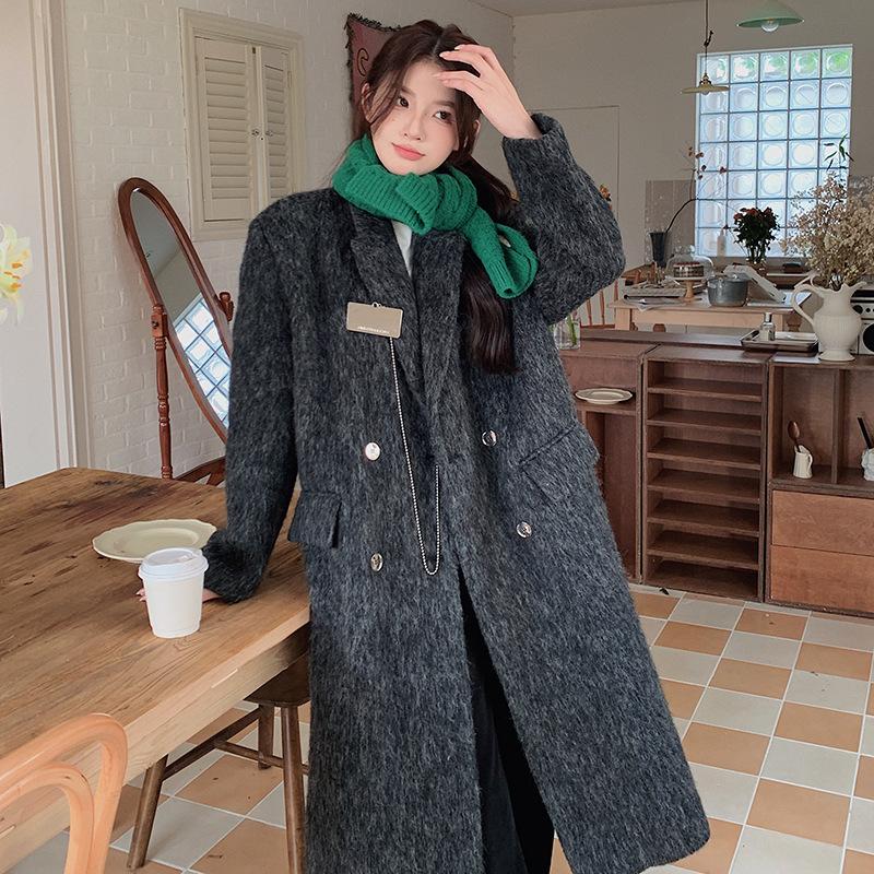 

Костюмное пальто женское новое осенне-зимнее утолщенное шерстяное пальто средней длины и длины L