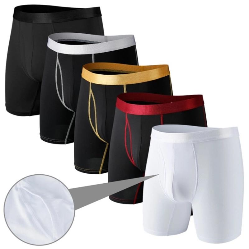 Men's Long Leg Boxer Shorts Ice Silk Sexy U Open Penis Pouch Sports Underwear EUR Size Panties Breathable Male Underpants