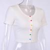 Summer Ribbed Tops Sexy Colorful Buttons T Shirt Short Sleeve Crop Top