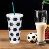 Soccer Print Tumbler with Straw Reusable Drinking Cup for Sports Theme Party Game Day Accessory Plastic Cup