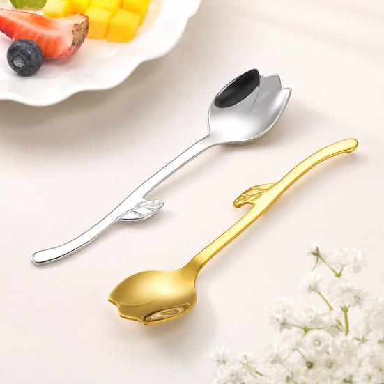 Kitchen Dining Accessory Tulip Shaped Stainless Steel Spoon, Long Handle Coffee Ice Cream Dishwasher Safe Spoon Dessert Serving with Hanging