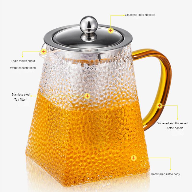 High Quality Hammer Glass Teapot With Stainless Steel Filter Puer Tea Maker Heat Resistant Glass Teapot and Cup Set Kettle Pot