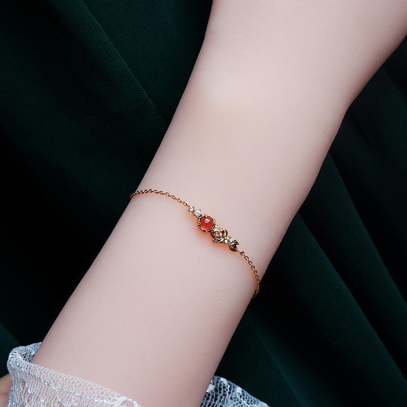 

Винтажный браслет в японском стиле с покрытием из розового золота и имитацией граната