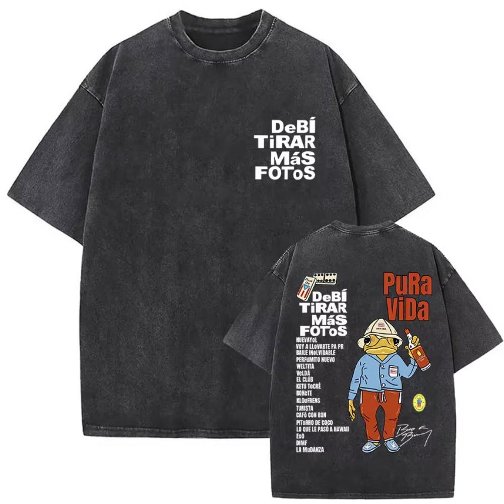 s Vintage Washed Bad Bunny Album T Shirt Mens Gothic Hip Hop Short Sleeve Tshirts Pop Fashion Casual Tshirt Streetwear