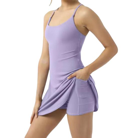 Women's Sleeveless Tennis Dress with Shorts And Pockets Spaghetti Strap Racerback Mini Dress Workout Athletic Dresses for Golf Running