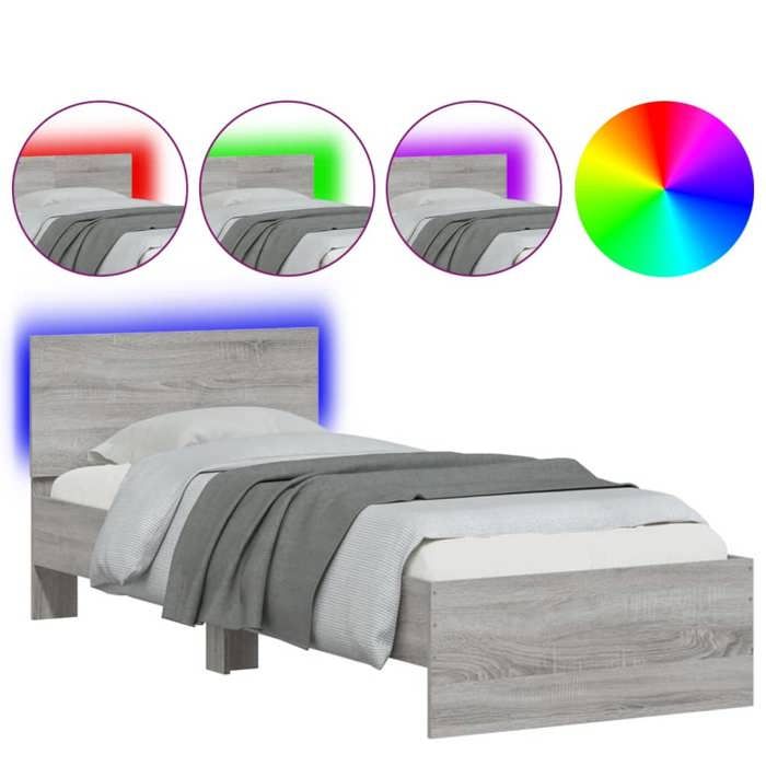 VidaXL Bed Frames Headboard and LED Lights, Single Bed with Slatted Base, Adult Bed, Bedroom Furniture, Modern, 838811