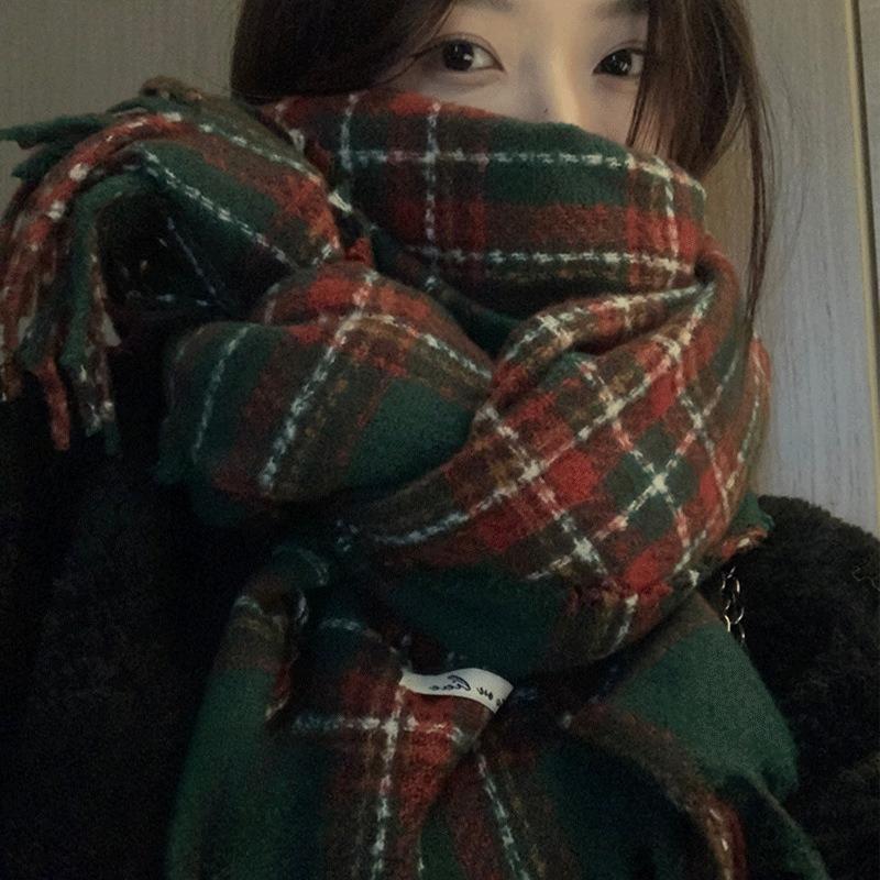 New Soft Imitation Cashmere Tassel Plaid Scarf Winter Female Couple Shawl Red Cold Proof Versatile Thickened Scarf