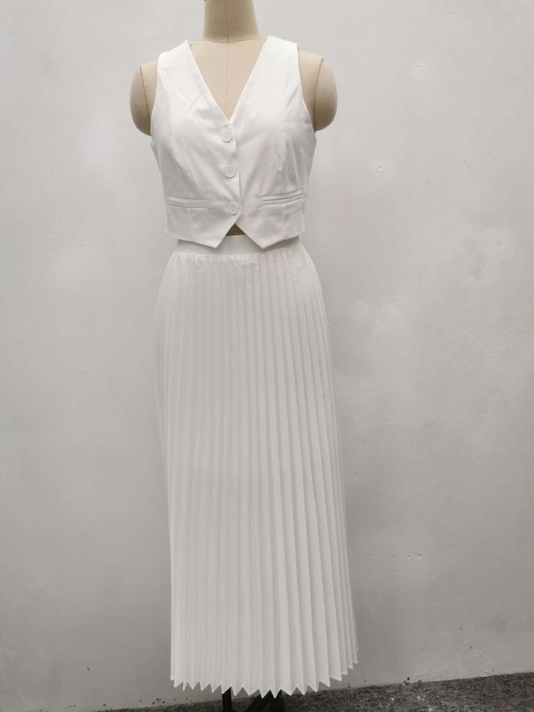 2025 African Style Women's Sleeveless Vest & Pleated Long Skirt Two-Piece Summer Set
