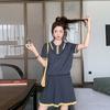 Dark Gray Casual Sports Style Suit Skirt Women's Summer New Set of Short-sleeved Tops and Short Skirts Two-piece Set