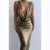 Europäische und amerikanische sexy Damenbekleidung neues ärmelloses langes Kleid mit V-Ausschnitt