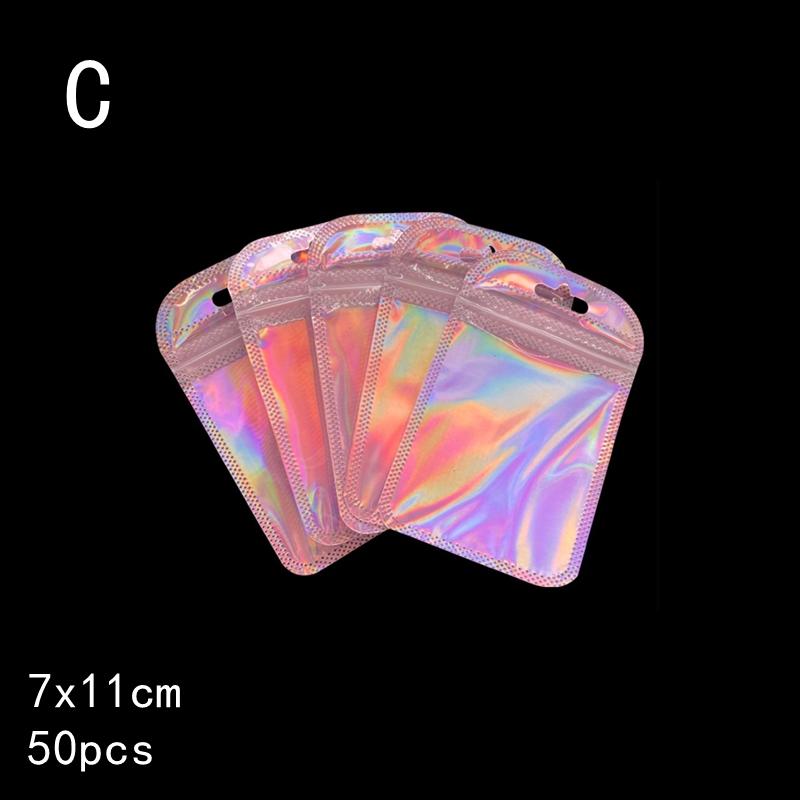 

50 шт. Утолщенные пакеты с зиплоком, многоразовые пакеты из ОПП, голографические лазерные цветные пластиковые пакеты для упаковки и хранения ювелирных изделий C