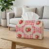 2D Flat, 1 Vintage Tissue Box, Strawberry Lace Pattern - Vintage Plaid Dessert Style, Durable Polyester Material, Two Sizes Available, Suitable for Ki