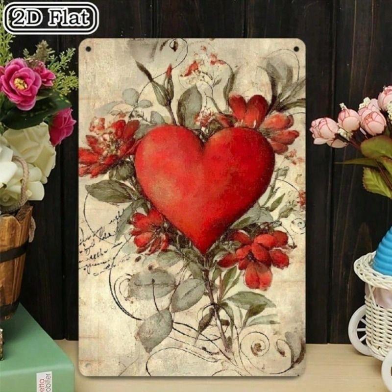 

Metal Wall Art Sign, Vintage Heart Rustic Flower Decor for Living Room