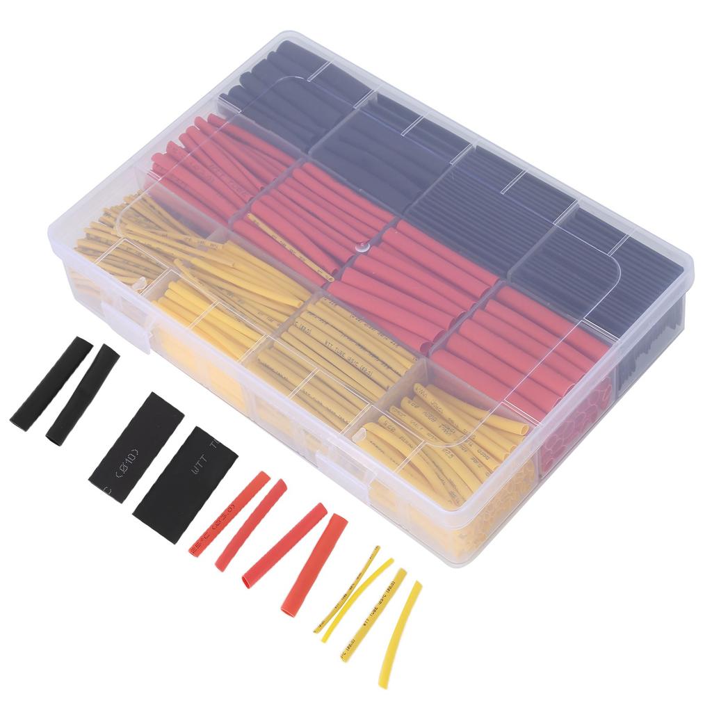 800 Pcs Heat Shrink Tubing Red Yellow Black Shrinkable Insulated Wire Cable Protection Sleeves Combi