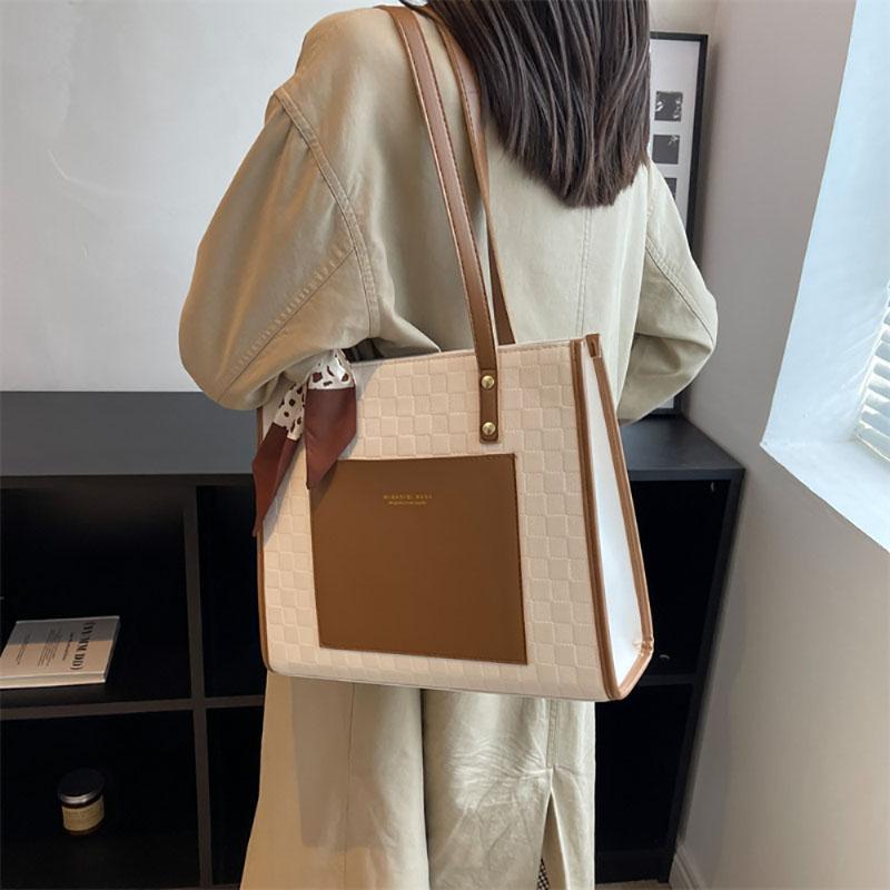 Large Capacity Simple Tote Bag Korean Style Fashion Commuter Shoulder Bag  New Women's High-End Portable PU Leather Handbag