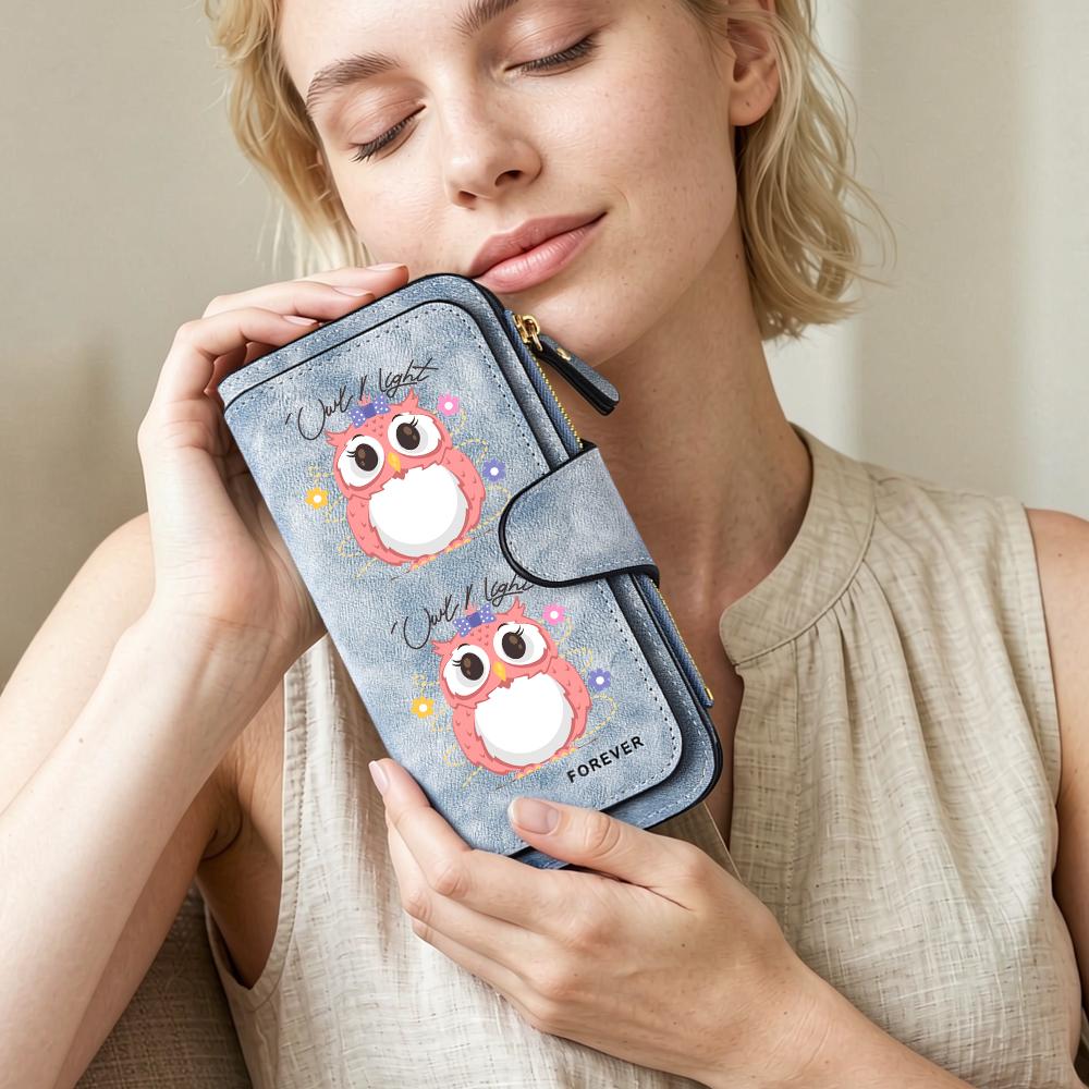 Cute Owl Printed Long Wallet for Women Fashion Casual Portable PU Leather Multi Slot Card Holder Purse