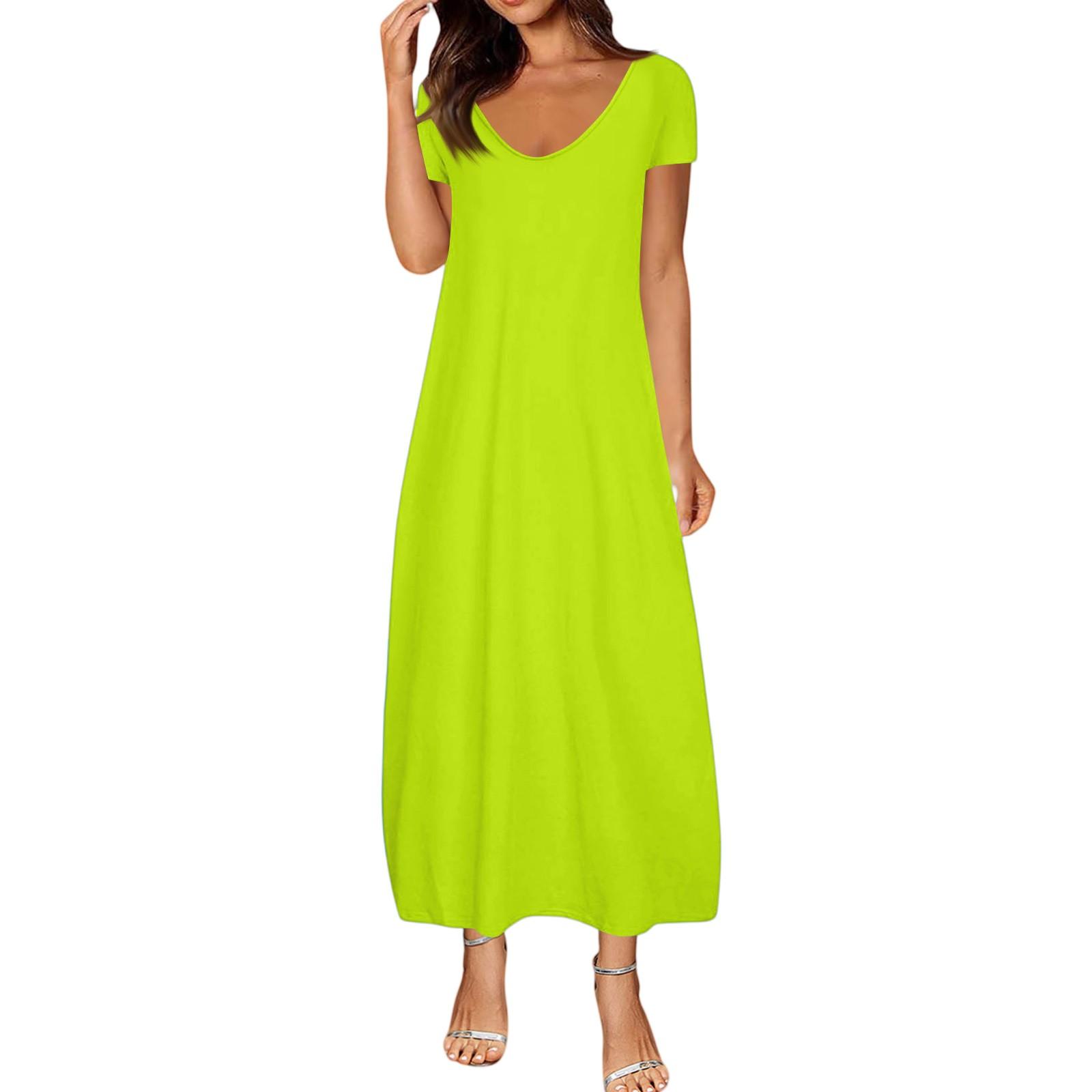 

Женские летние платья больших размеров однотонные сексуальные с коротким рукавом и карманами свободного кроя XXL