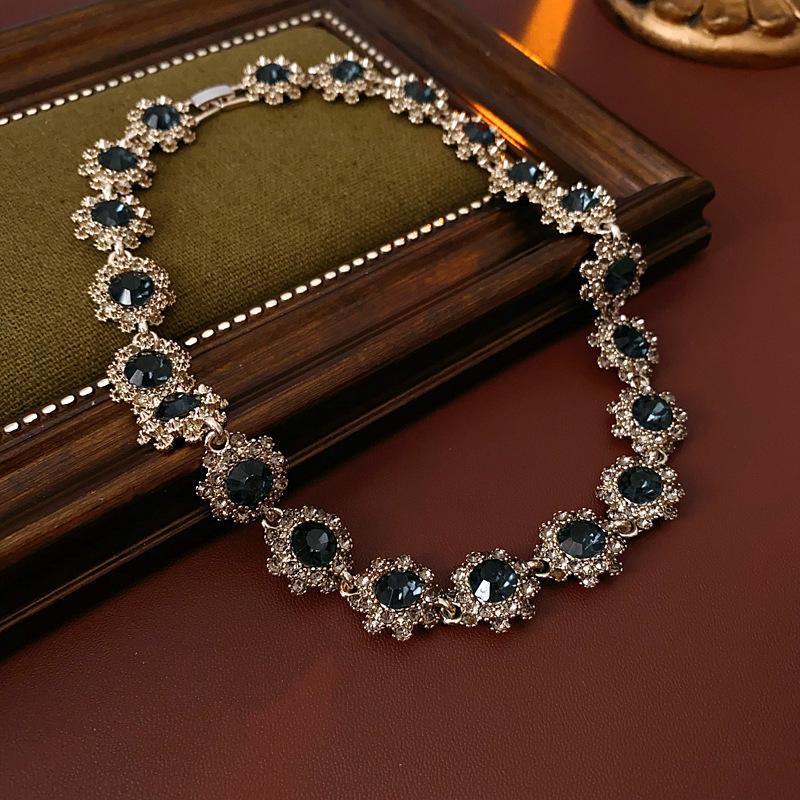 Vintage Jewelry Set for Women: Flower Earrings with Rhinestones, Bracelet & Necklace | Retro Luxury Gift for Her, Birthday, Anniversary