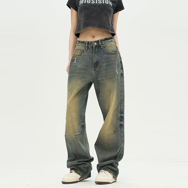 JYL Mens Jeans Hong Kong Style  Letter Print Hip-hop High Street Denim