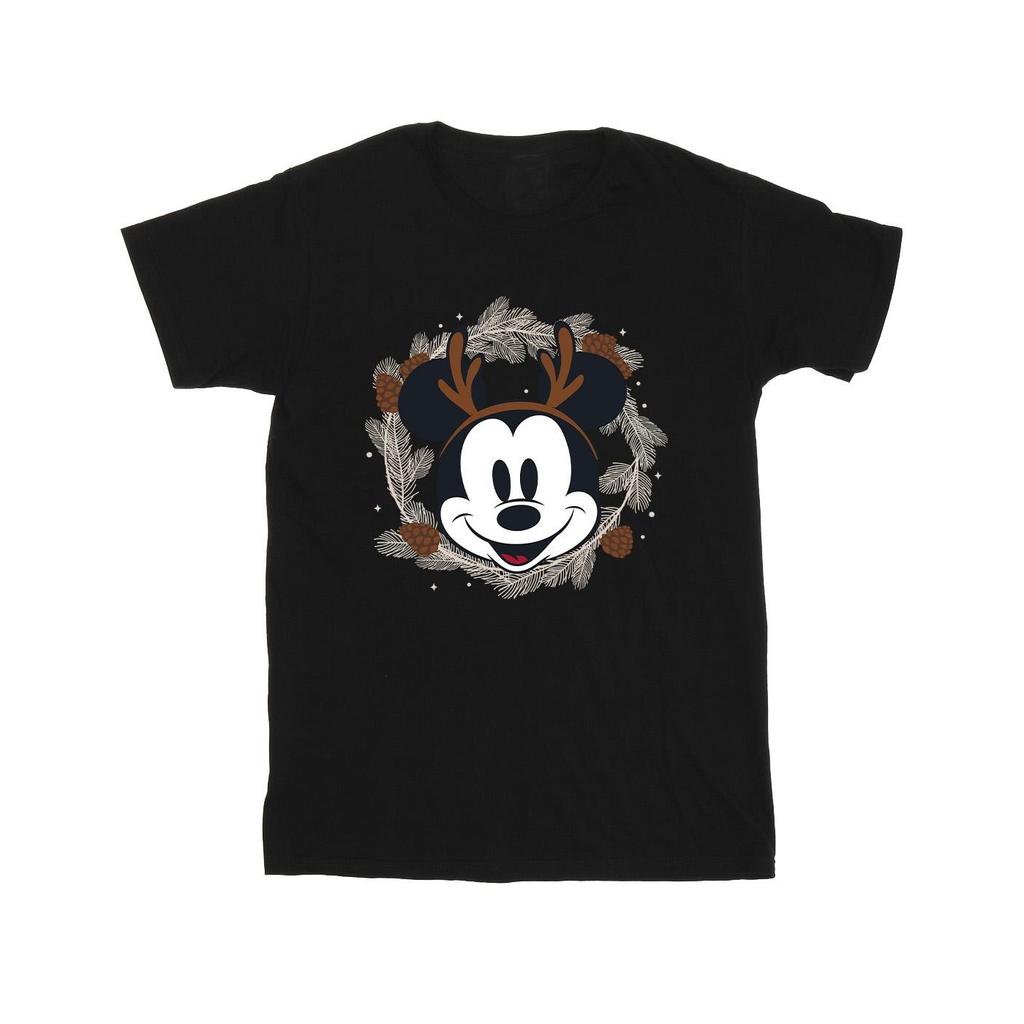Disney Mens Mickey Mouse Reindeer Wreath Cotton T-Shirt