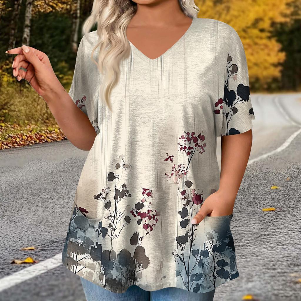 Women's Fashion Plus Size Printed Short Sleeve Blouse For Elegant Commuting And Casual Wear