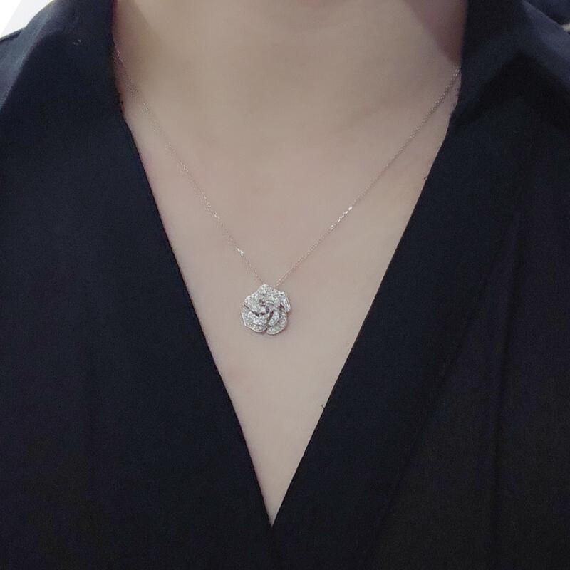 Flower Pendant Necklace for Women Luxury Silver Color Cubic Zirconia Necklace Wedding Anniversary Party Aesthetic Jewelry