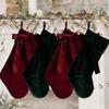 Red/Green Velvet Christmas Stocking Xmas Eve Mantel Decor Stocking Velvet Bow Stockings Candy Gift Bag Christmas Tree Stockings