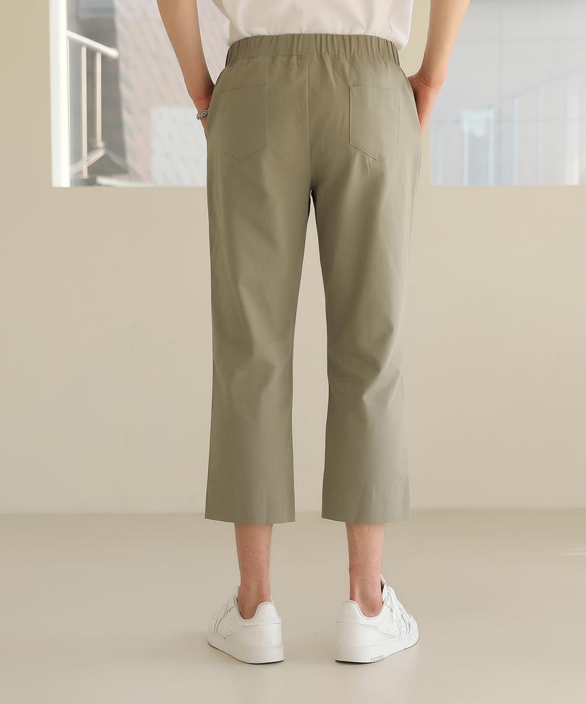 Jikeulib Pintuck Elastic Waist Cropped Cotton Pants