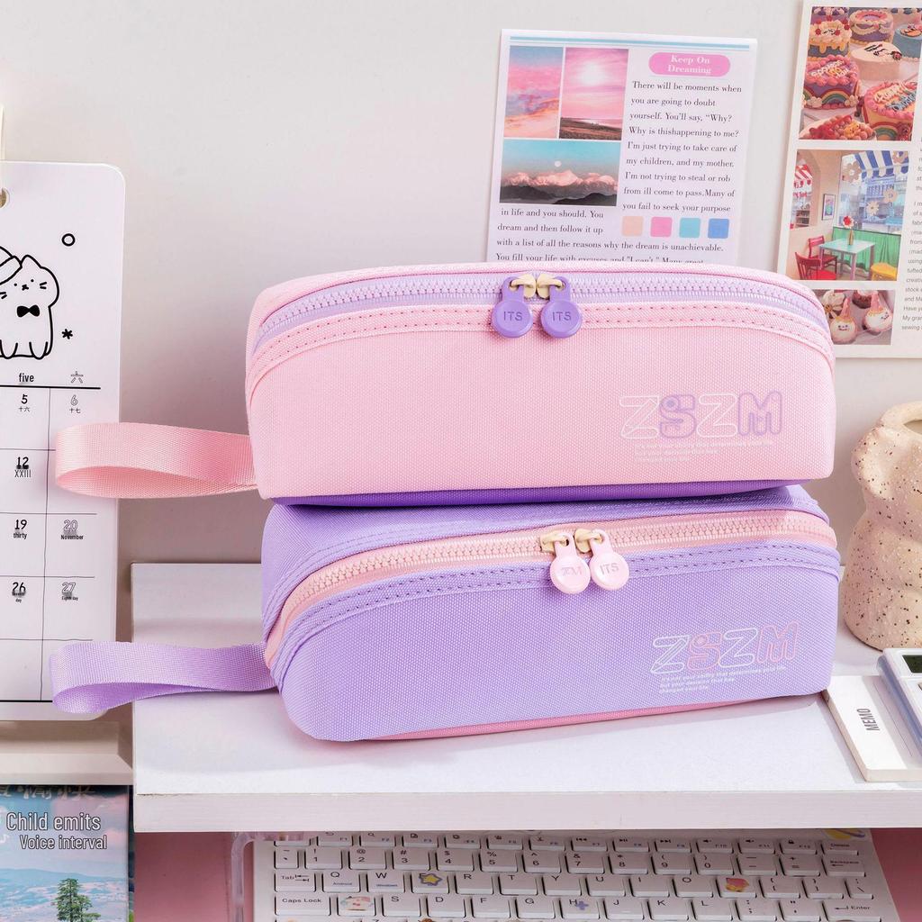Large Capacity Stain-Resistant Oxford Cloth Pencil Case with Wide Opening and Stylish Letter Design