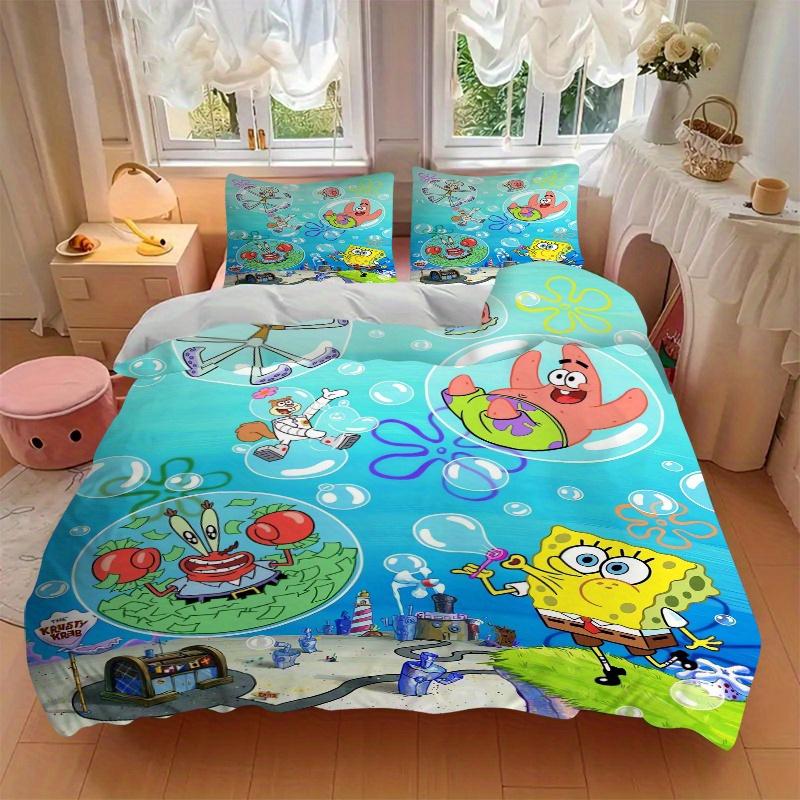 3pcs SpongeBob Bubble Fun Printed Quilt Set Soft and Comfortable Quilt Cover for Bedroom, Guest Room F080