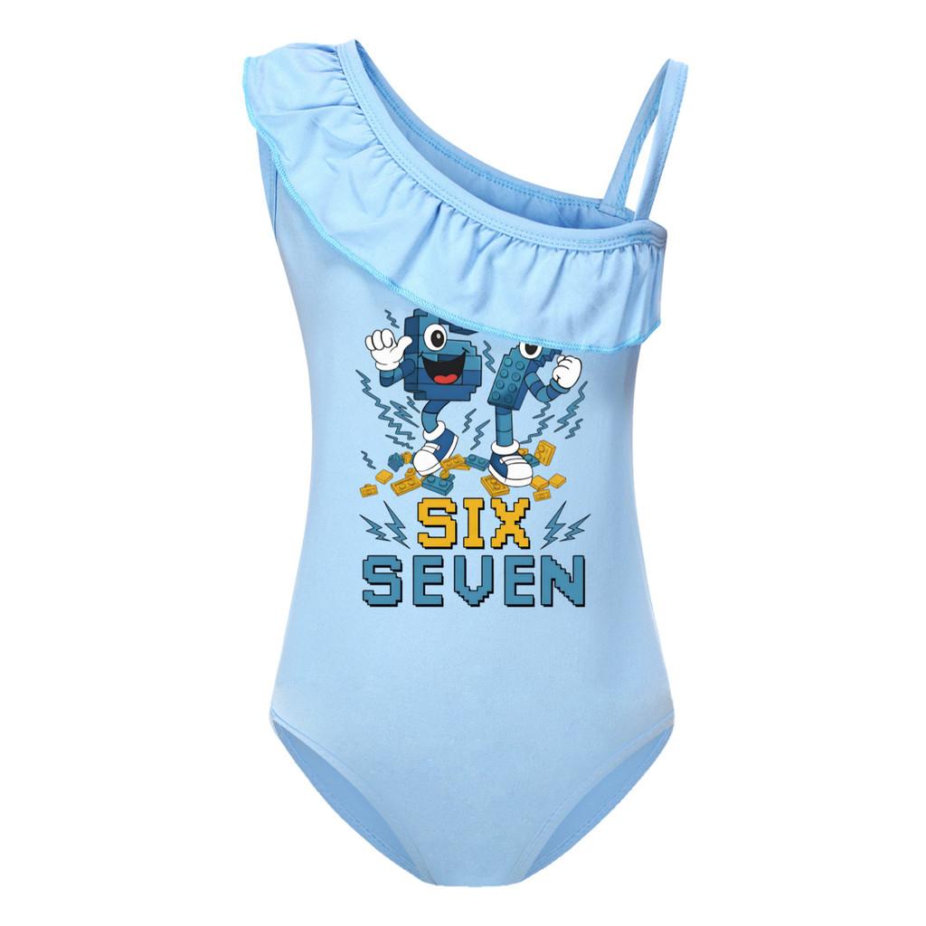 5230 Детский Девочки Украсть Мозговая Гниль 67 Шесть Семь Принт Волан Купальник Плавательный Цельный Боди Купальная Одежда 100cm