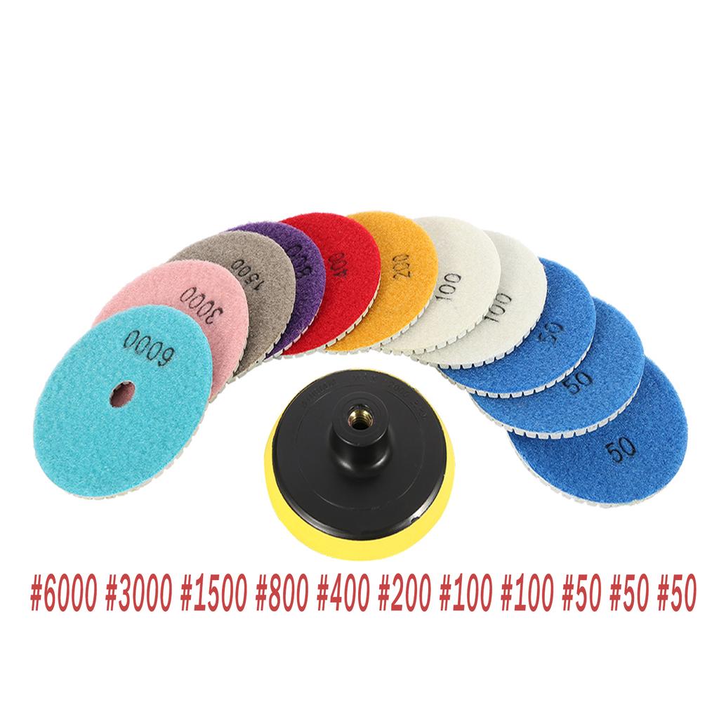 10-16pcs 4 inch Diamond Polishing Pads Kit Wet/Dry Buff Disc Abrasive Grinding Discs Set for Granite Concrete Glass Polishing
