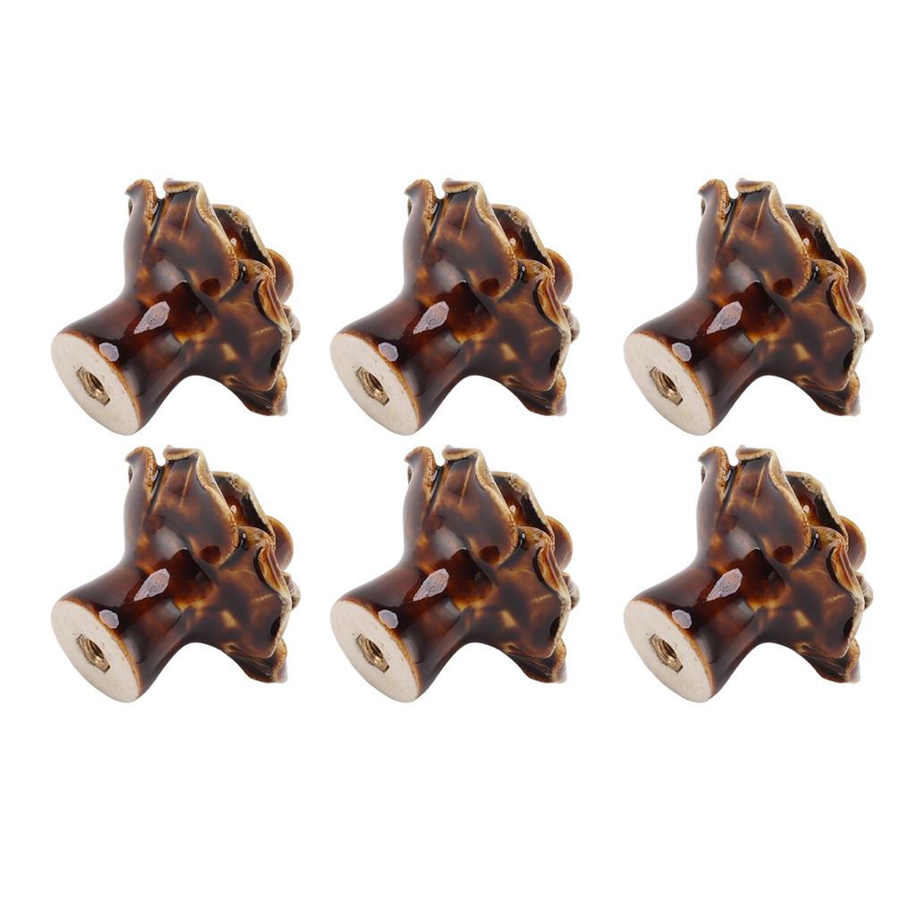 6Pcs Cabinet Knob Rose Flower Shape Delicate Ceramic Knob for Dresser Drawer Leopard White