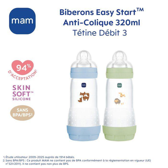Set of 2 Baby Bottles - MAM - Easy Start - Anti-colic - 320 Ml - Teat Flow 3 - Ocean + Sand
