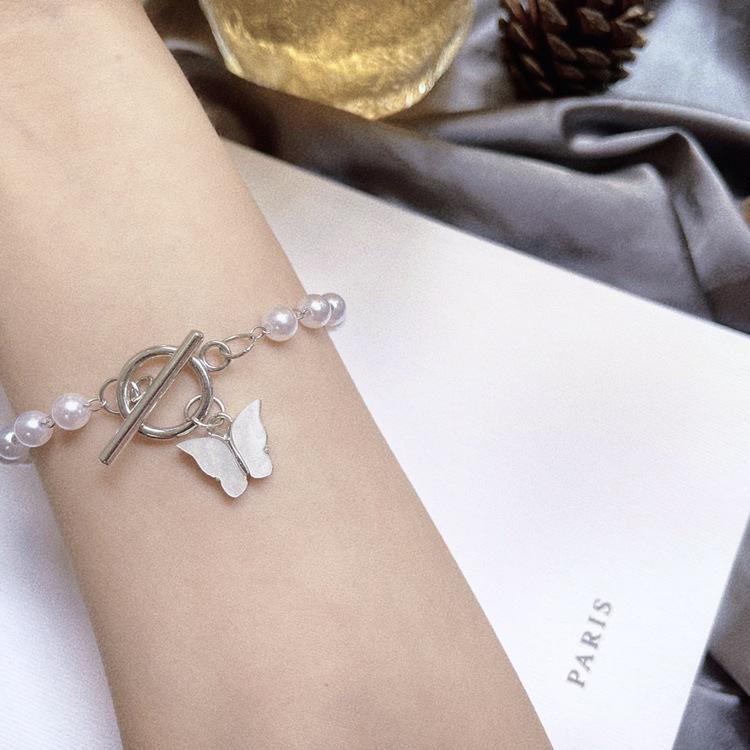 Japanese and Korean Ins Super Fairy Butterfly Pendant Pearl Bracelet Femininity Simple Retro Student Jewelry