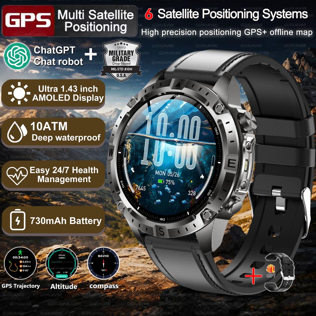 New Army grade TANK GPS Offline Maps Smart Watch 10ATM Waterproof Sports Compass Heart rate HD Bluetooth call Smart watch