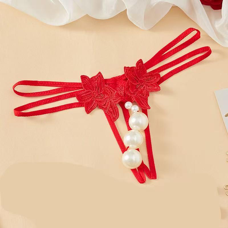 Women's Extra Large Pearl Massage Crotchless Temptation Thong