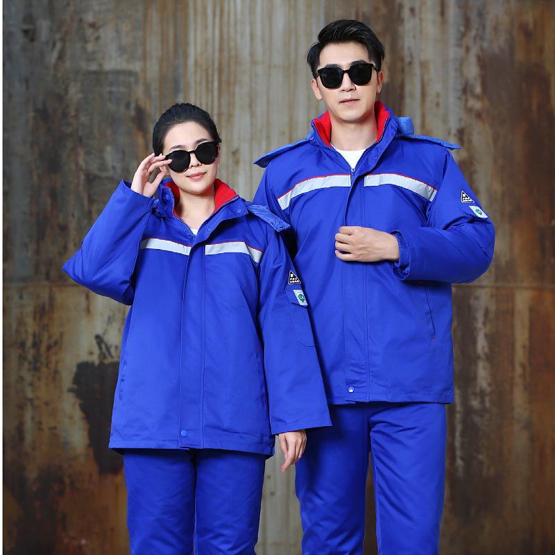 Autumn Winter Cotton Padded Anti-static Reflective Cold-resistant Workwear Overalls with Print Embroidery