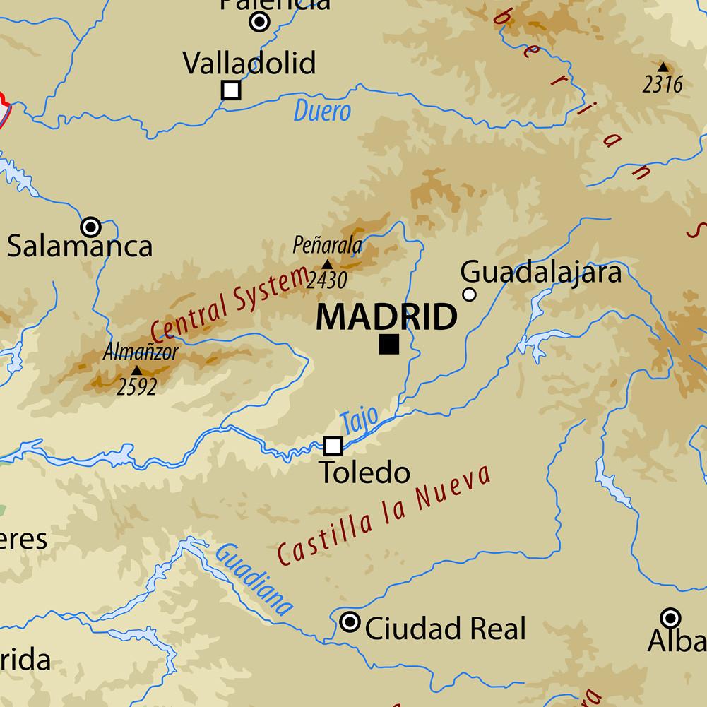 English Map Background Cloth-Spain Map-Terrain Decor Picture for Travel,Educational Tool,Photo Shoot Background