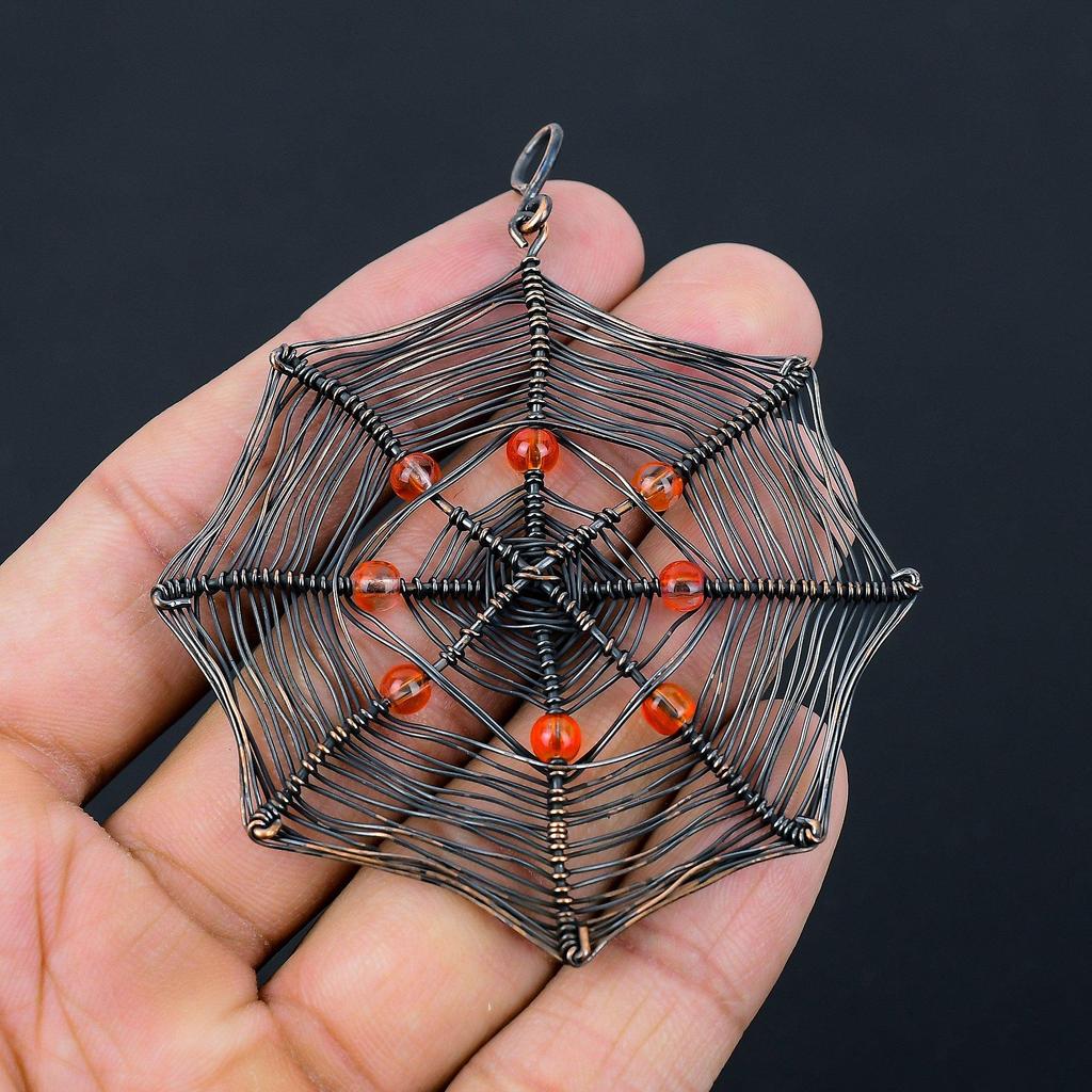 Spider Web Shaped Honey Topaz Gemstone Pure Copper Wire Wrapped Handmade Pendant Jewelry