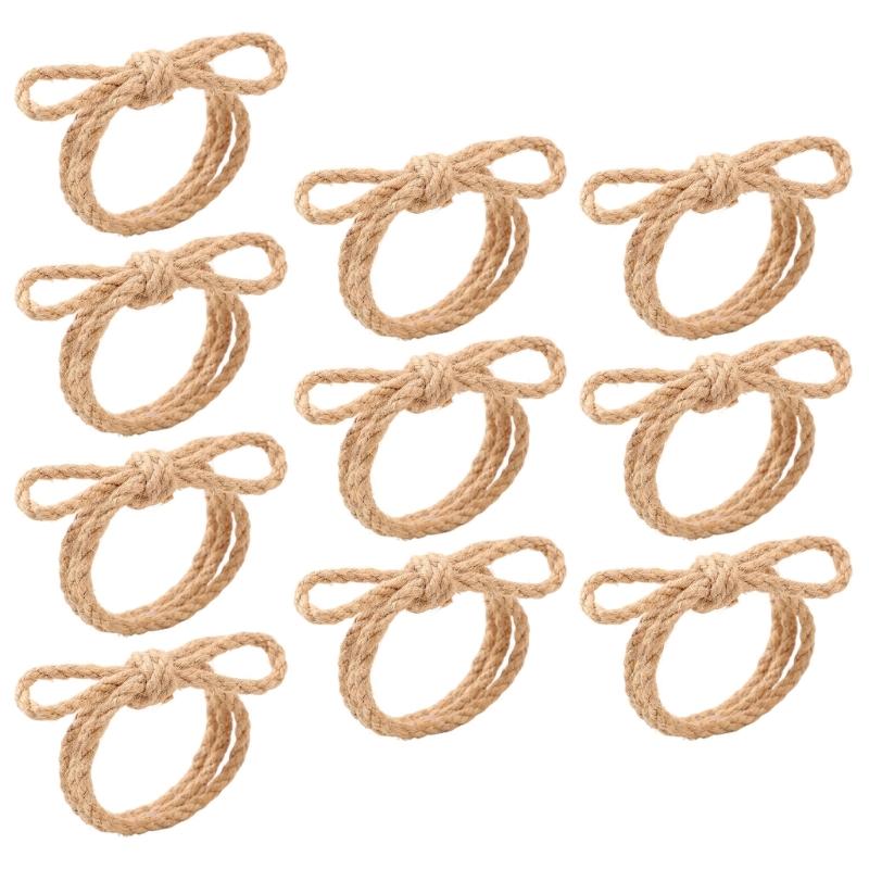 Набор из 10 натуральных льняных веревочных бантиков Держатели для салфеток Ручная работа Плетеные Держатели для салфеток Для Декора Стола в Стиле Кантри 1