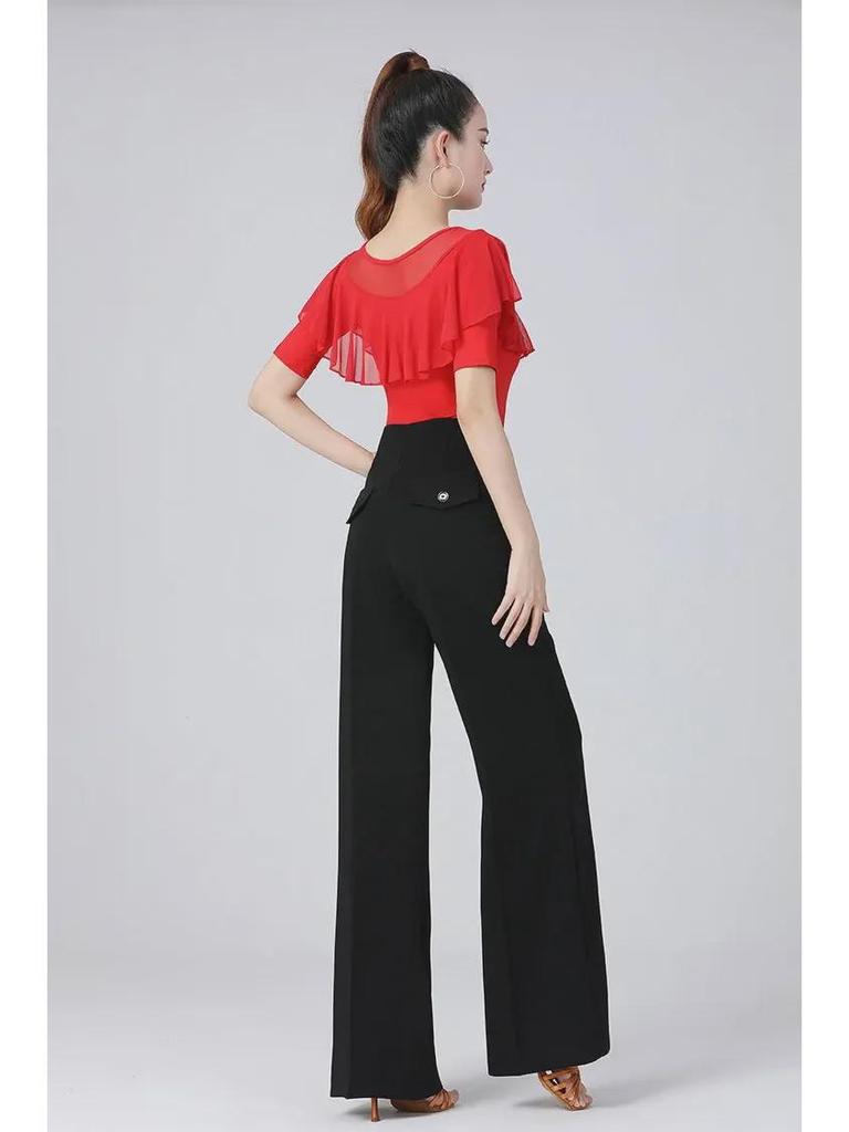 Women's Modern Wide-Leg Latin Dance Pants - High Waist Ballroom & Jitterbug Trousers.